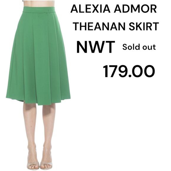ALEXIA ADMOR NWT THEANA SKIRT
 $179.00 Elegant Green Pleated MIDI Skirt Size 8 - Picture 1 of 4